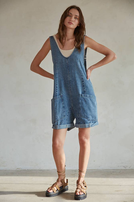 Denim Romper with Pockets