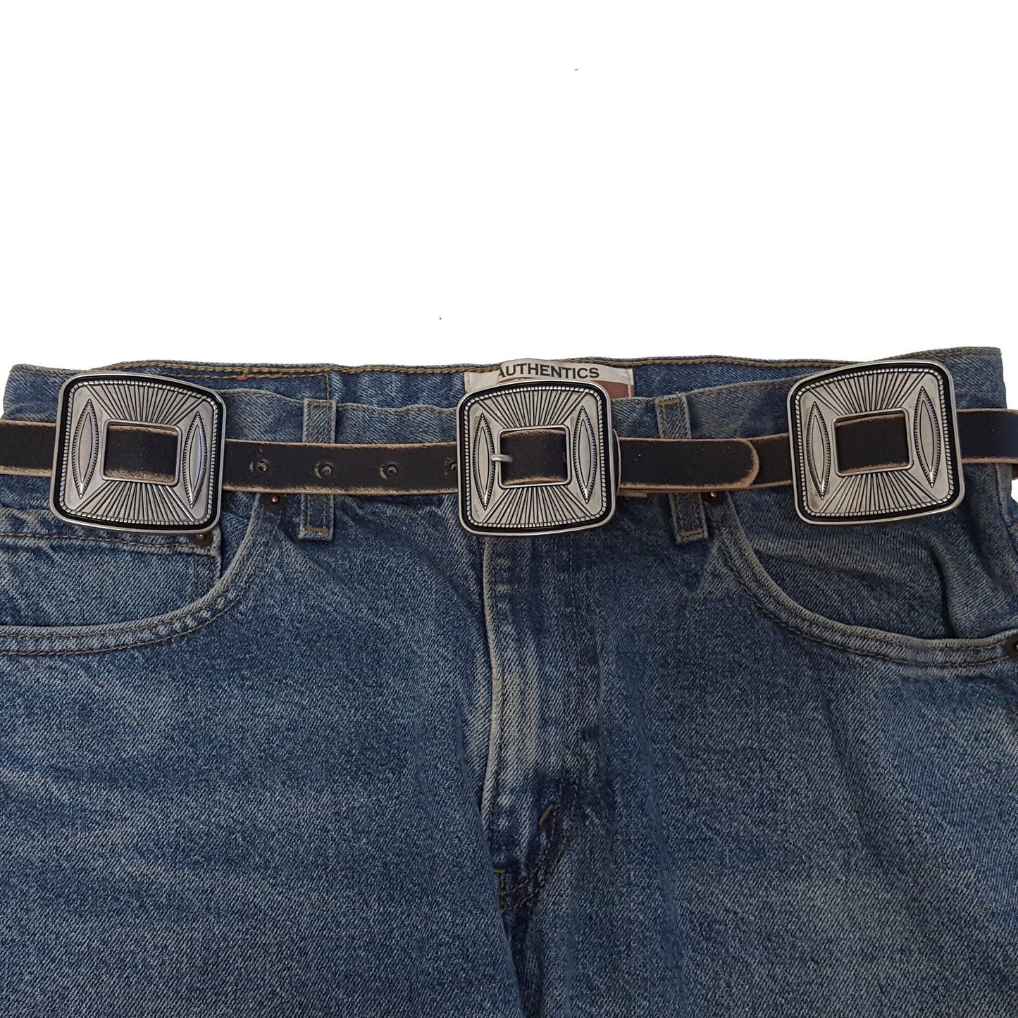 Square Concho Belt - Genuine Leather