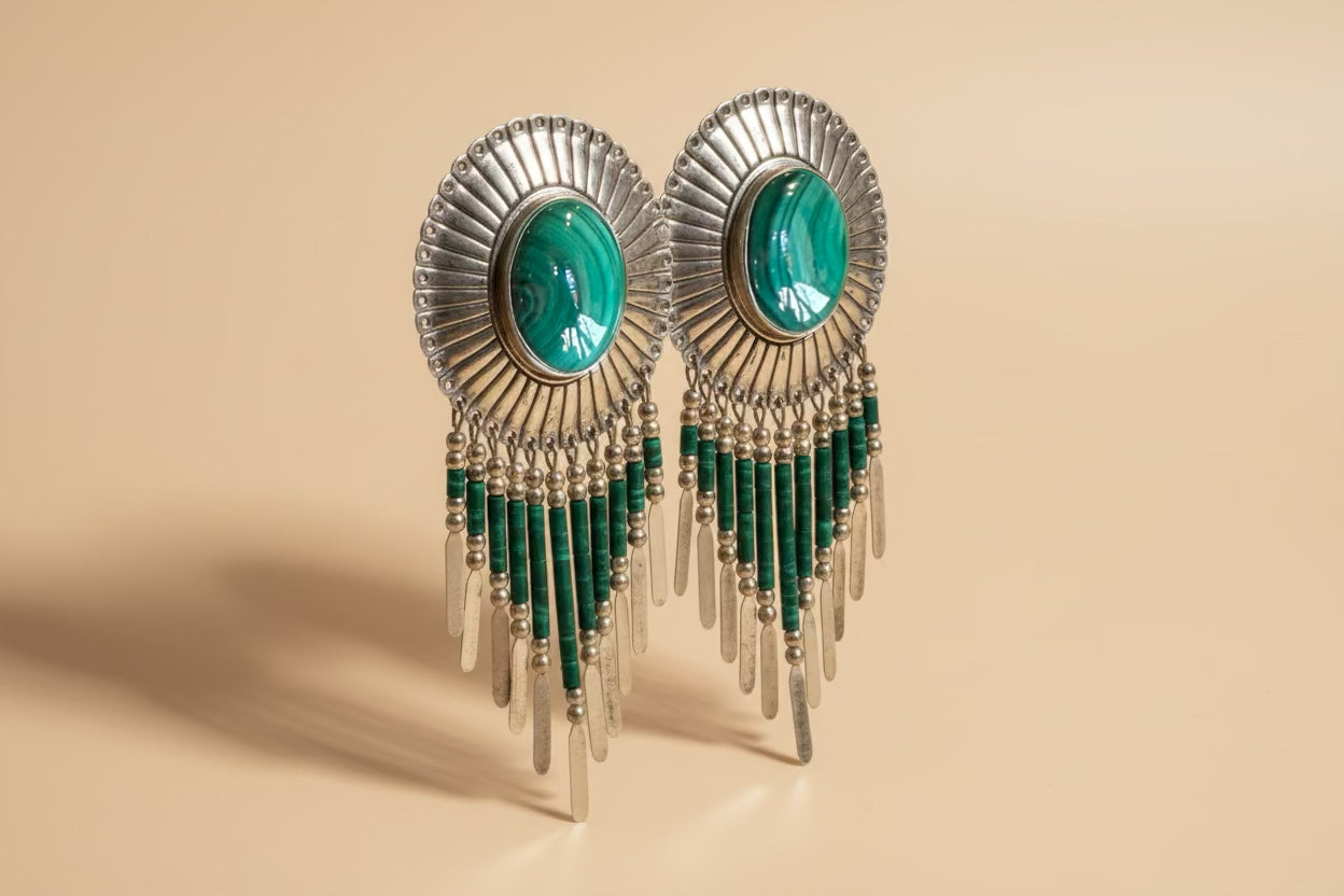Malachite Sunburst Fringe Earrings