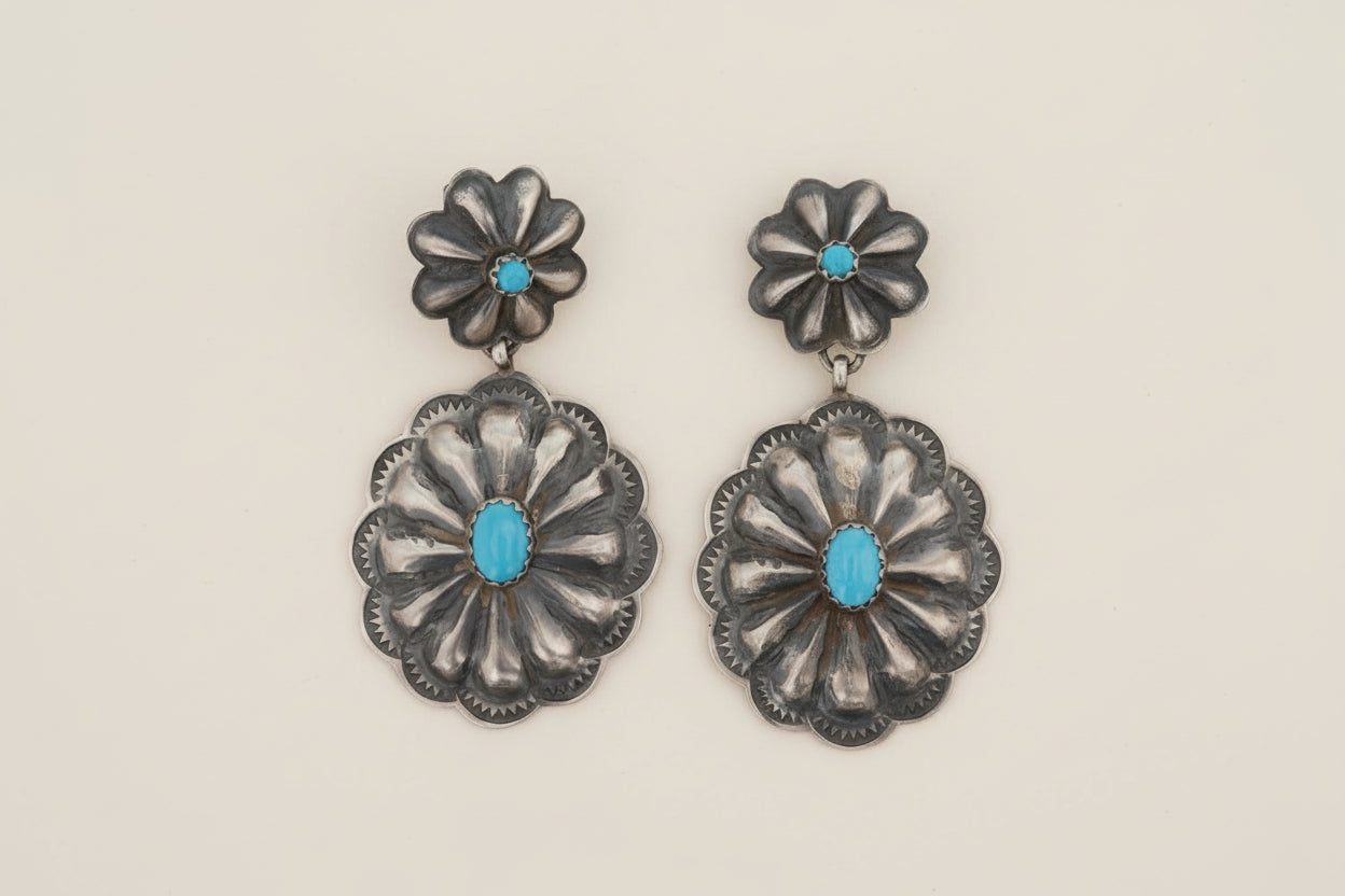 Rose Lincoln Navajo Kingman Turquoise Bump-Out Earrings
