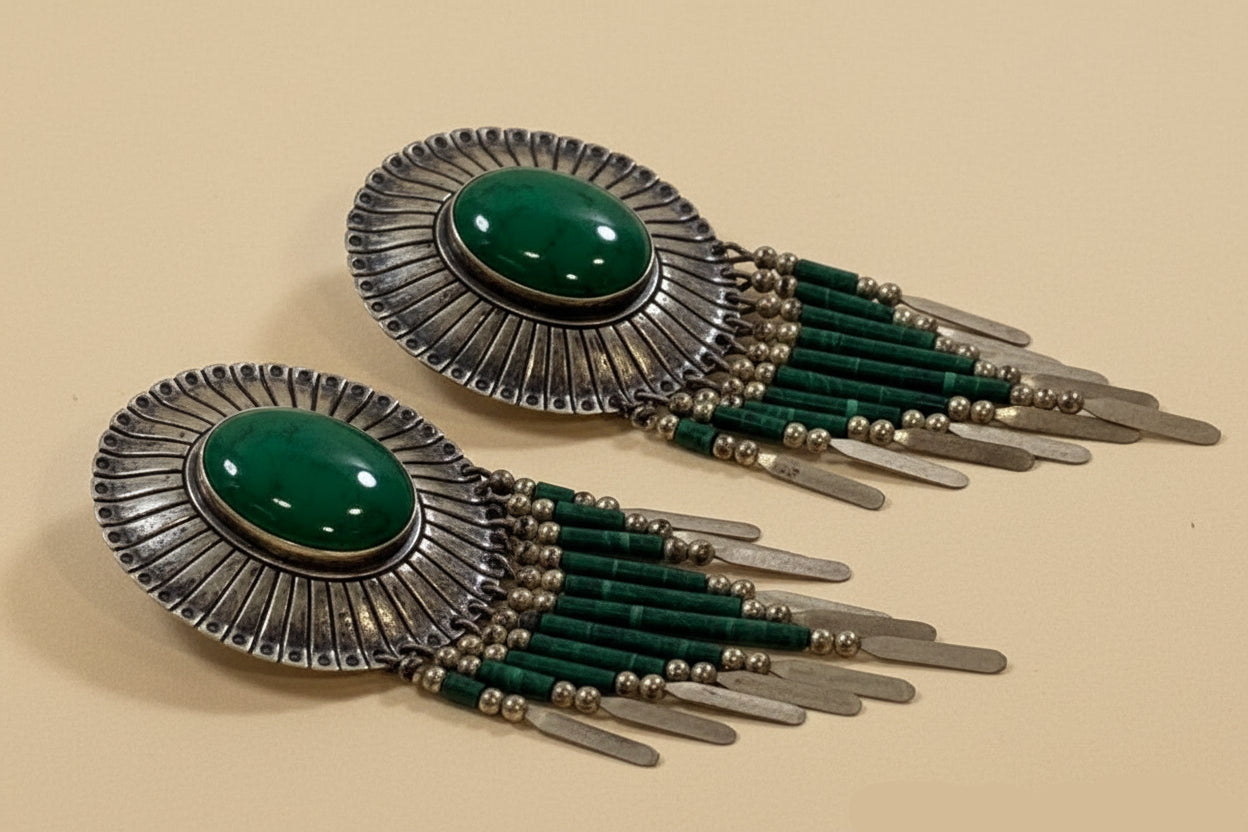 Malachite Sunburst Fringe Earrings