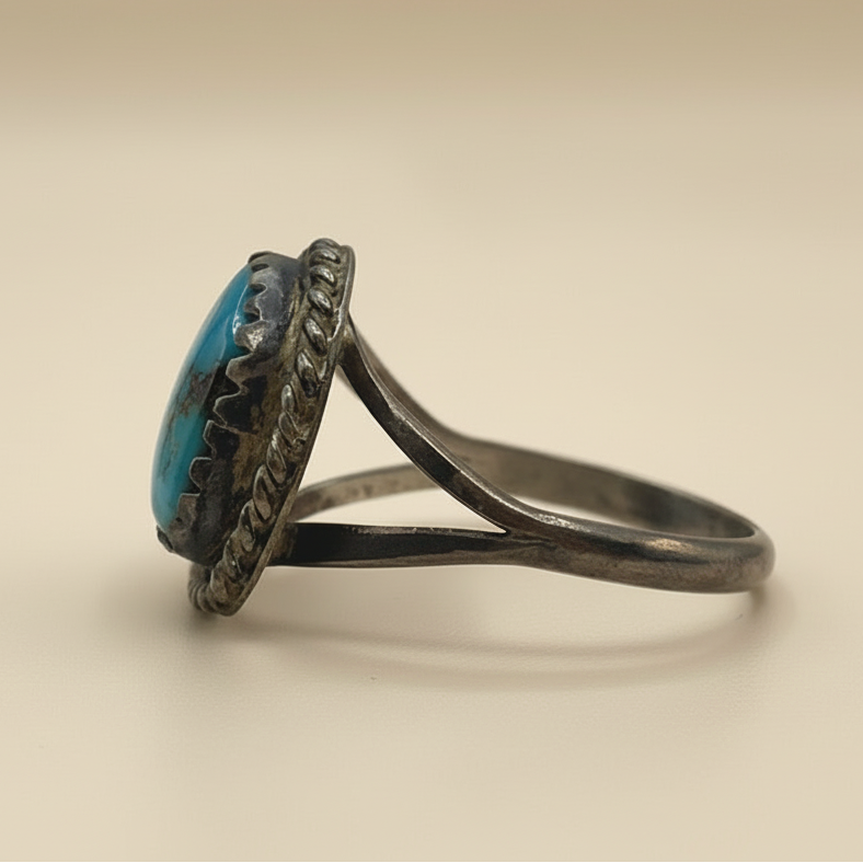 Sterling Silver Navajo Style Turquoise Statement Ring | Size 5