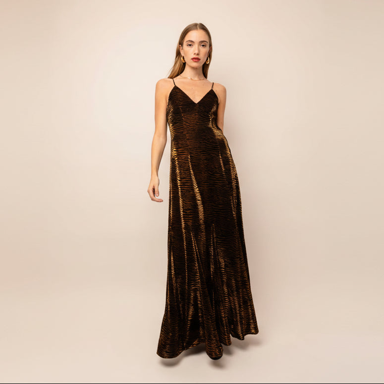 Bronze Tiger Burnout Maxi Dress
