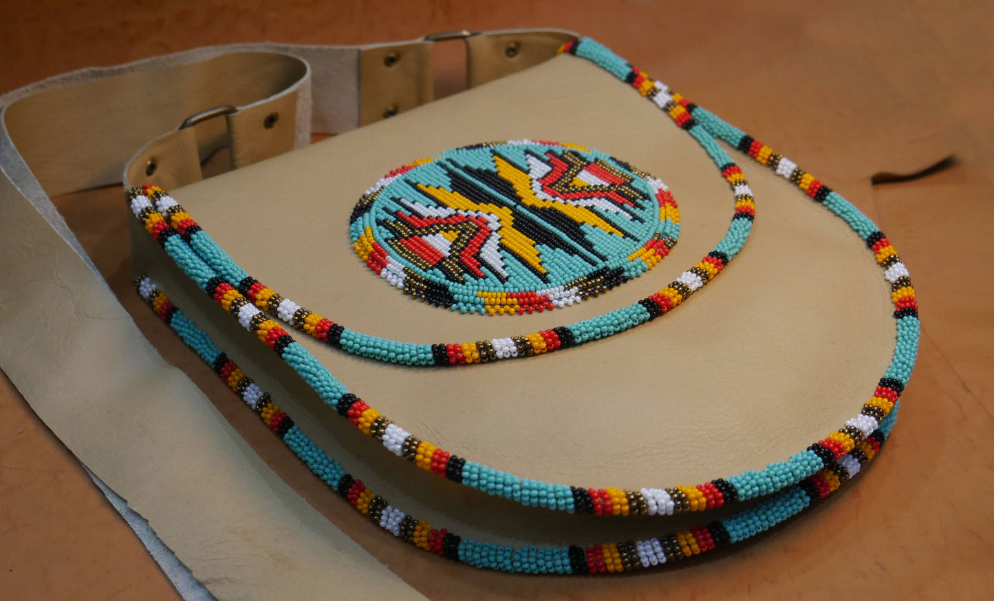 Turquoise Beaded Handmade Leather Crossbody