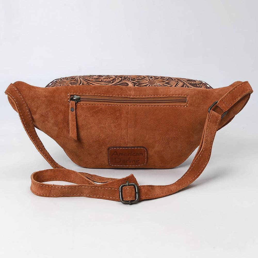 Cameron Embroidered Tan Suede Fanny Pack