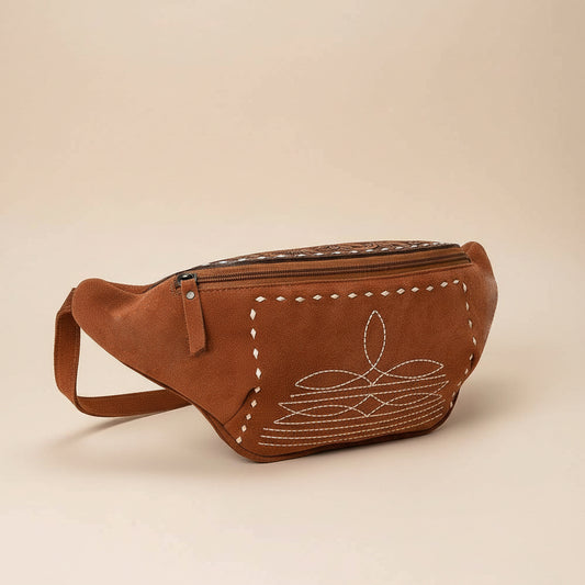 Cameron Embroidered Tan Suede Fanny Pack