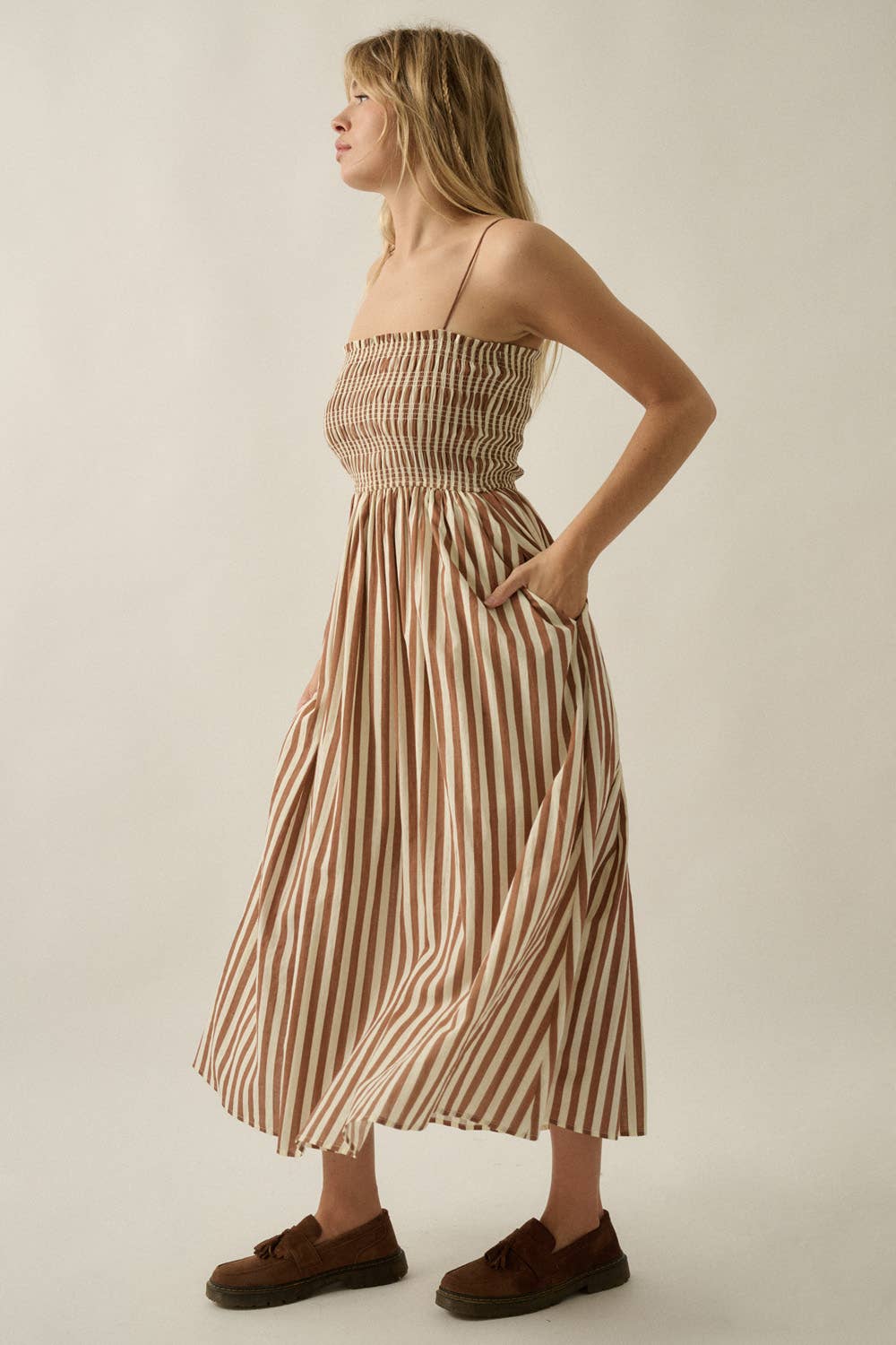 Striped Smocked Pocket Dress