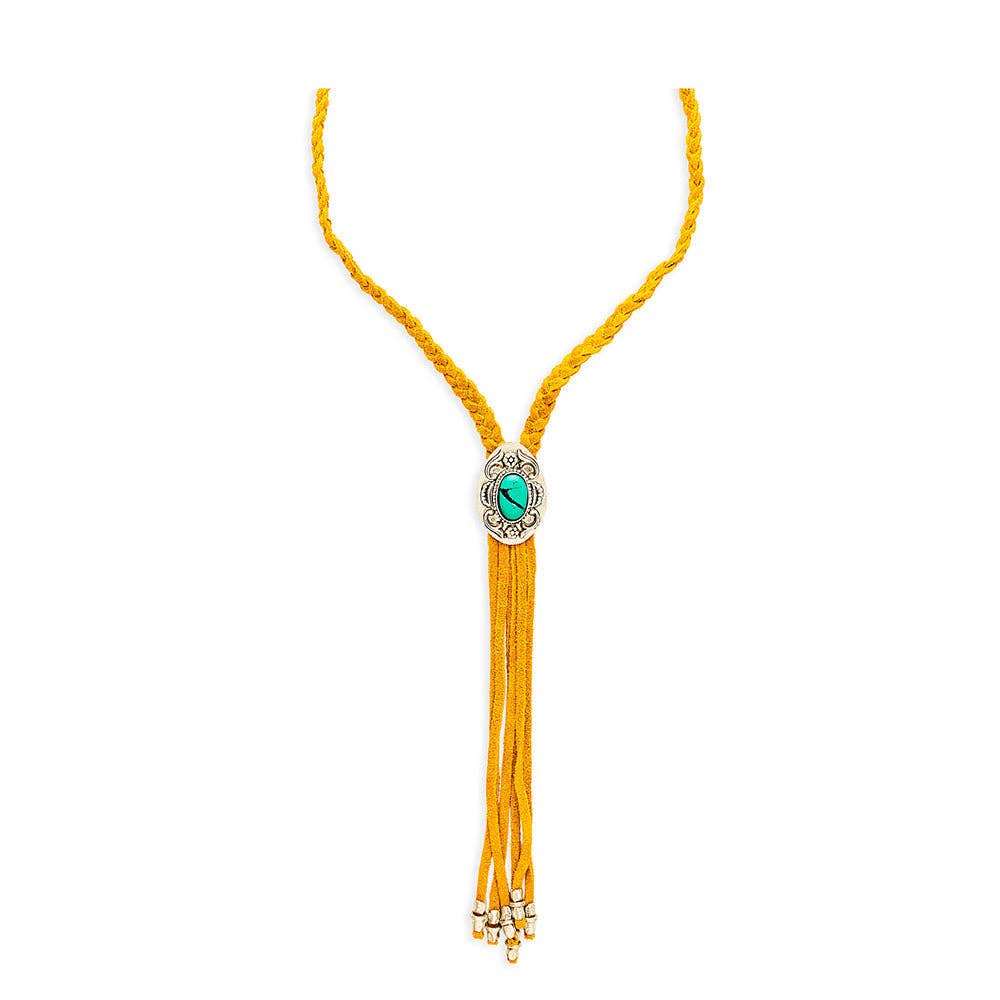 Concho Suede Leather Drop Necklace