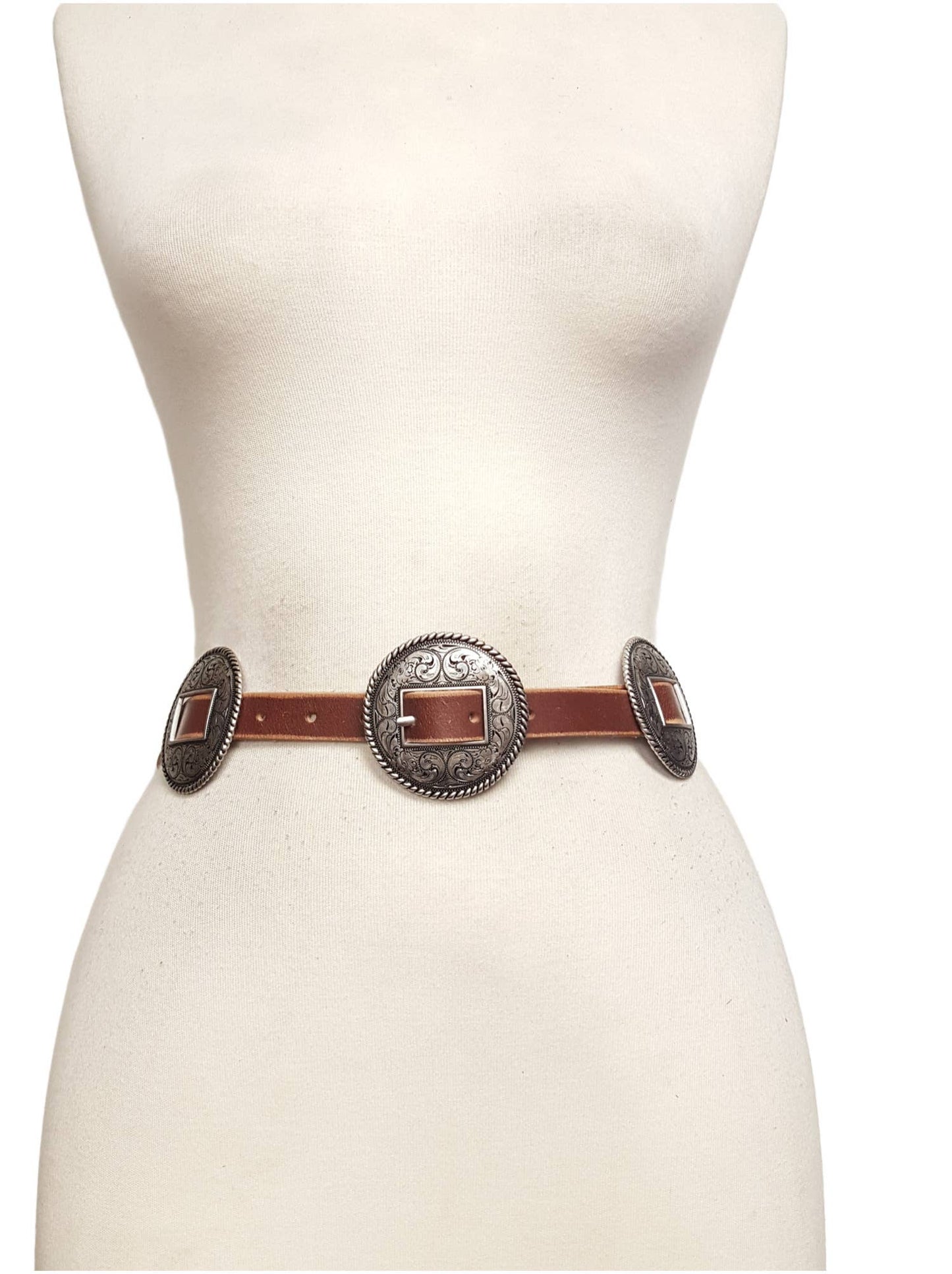 Round Concho Belt - Genuine Leather