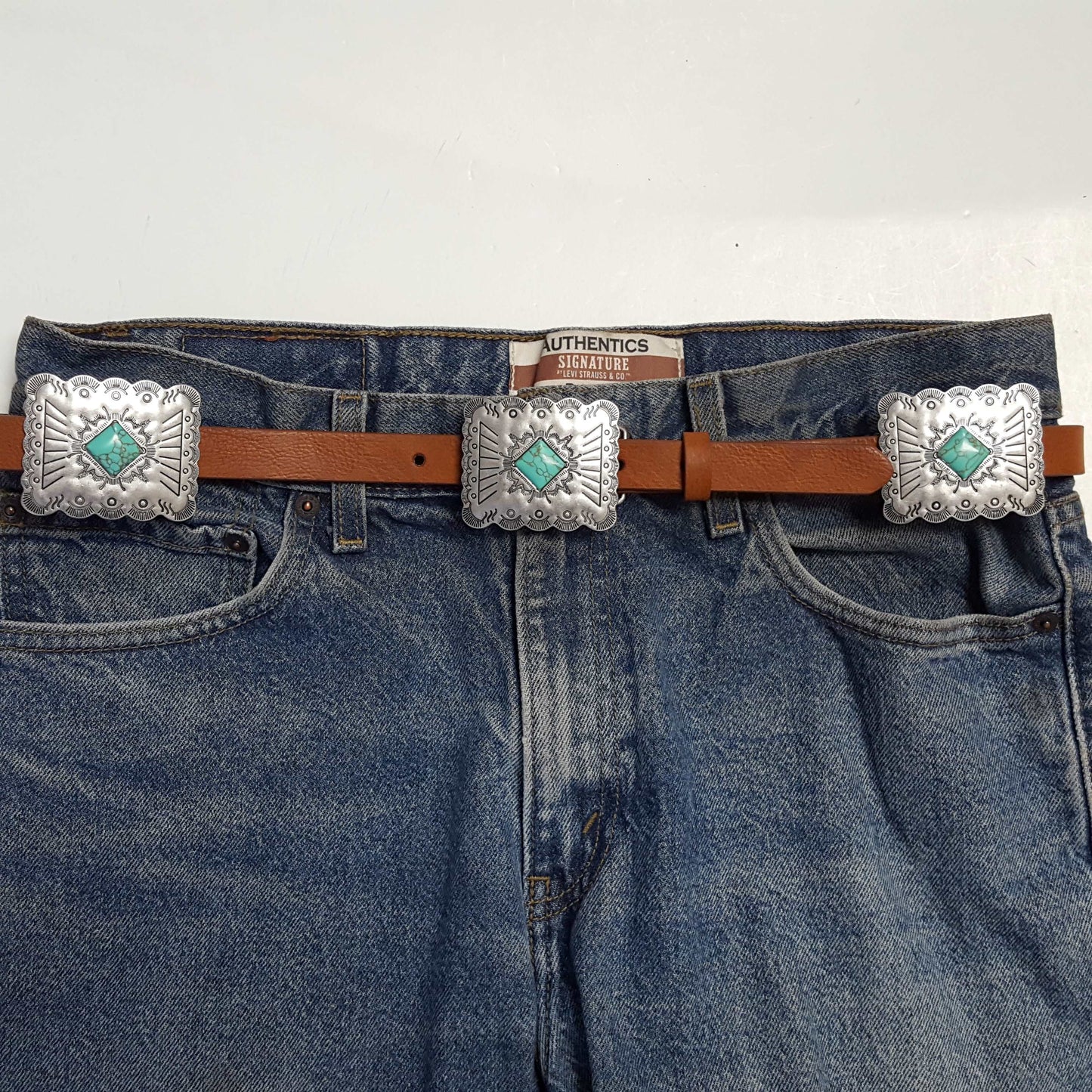 Western concho style belt with stone