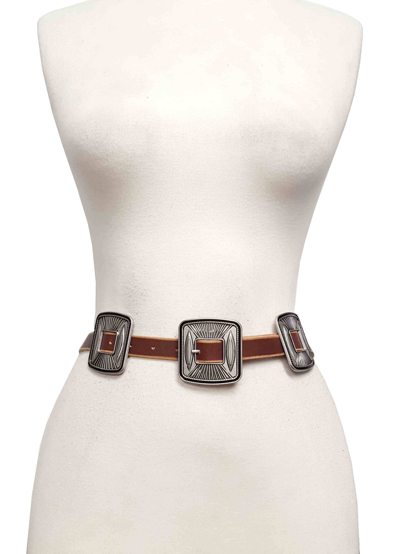 Square Concho Belt - Genuine Leather