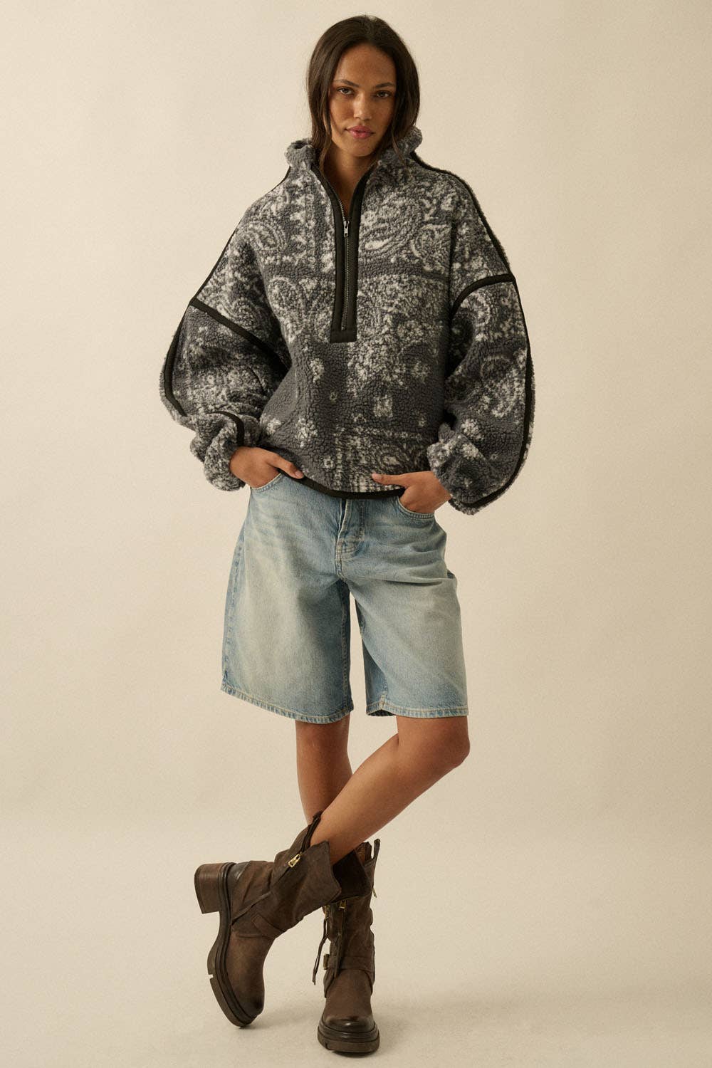 Floral Sherpa Half-Zip Pullover