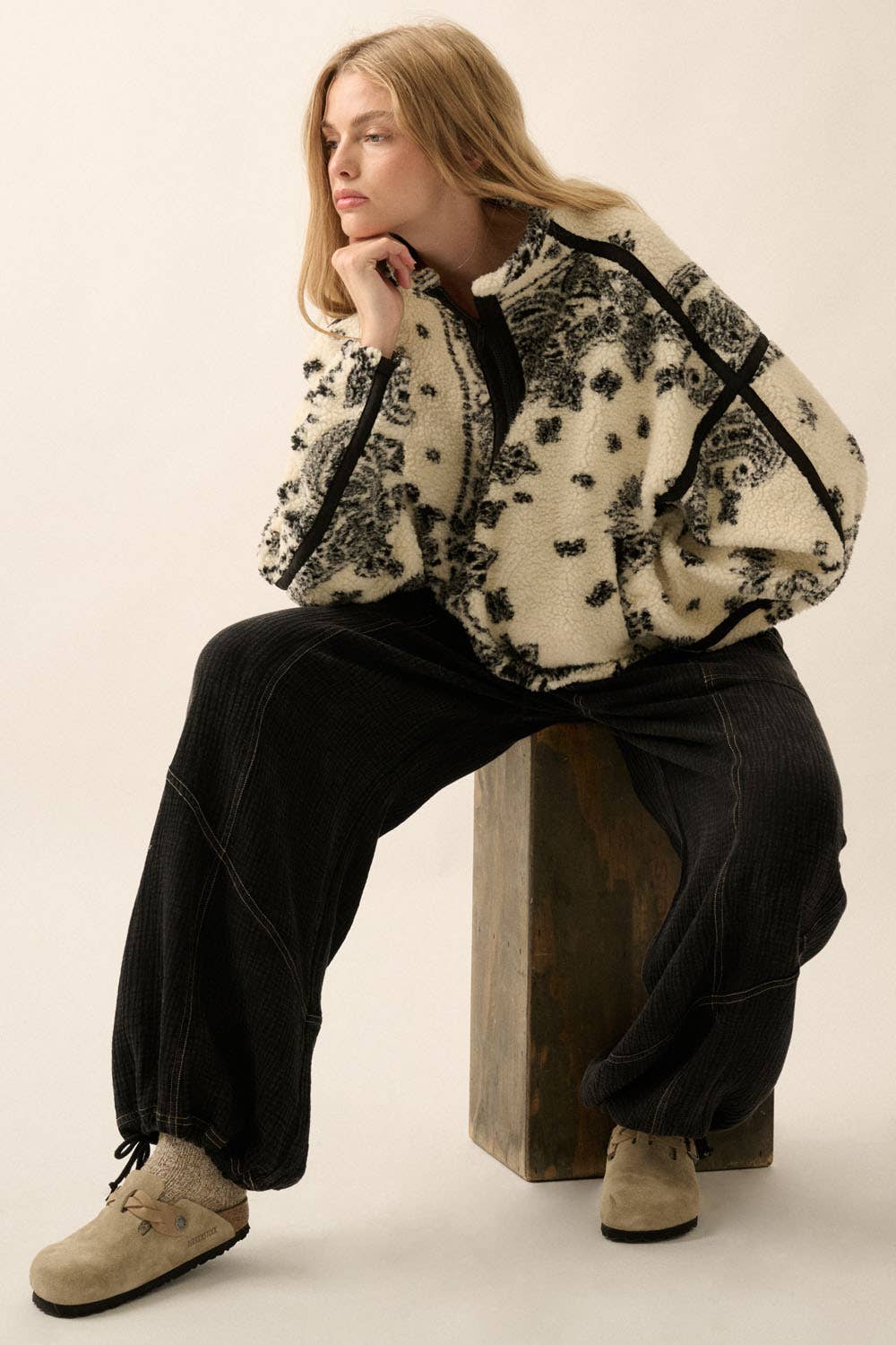 Floral Sherpa Half-Zip Pullover