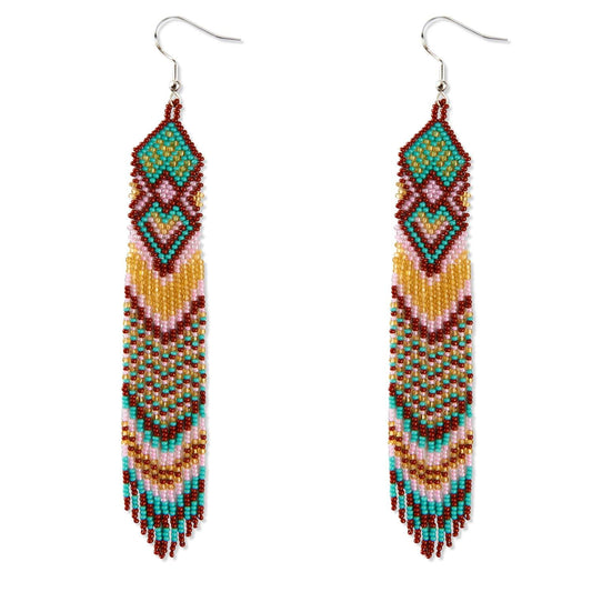 Burnt Sienna Boho Handmade Native Beaded Earrings