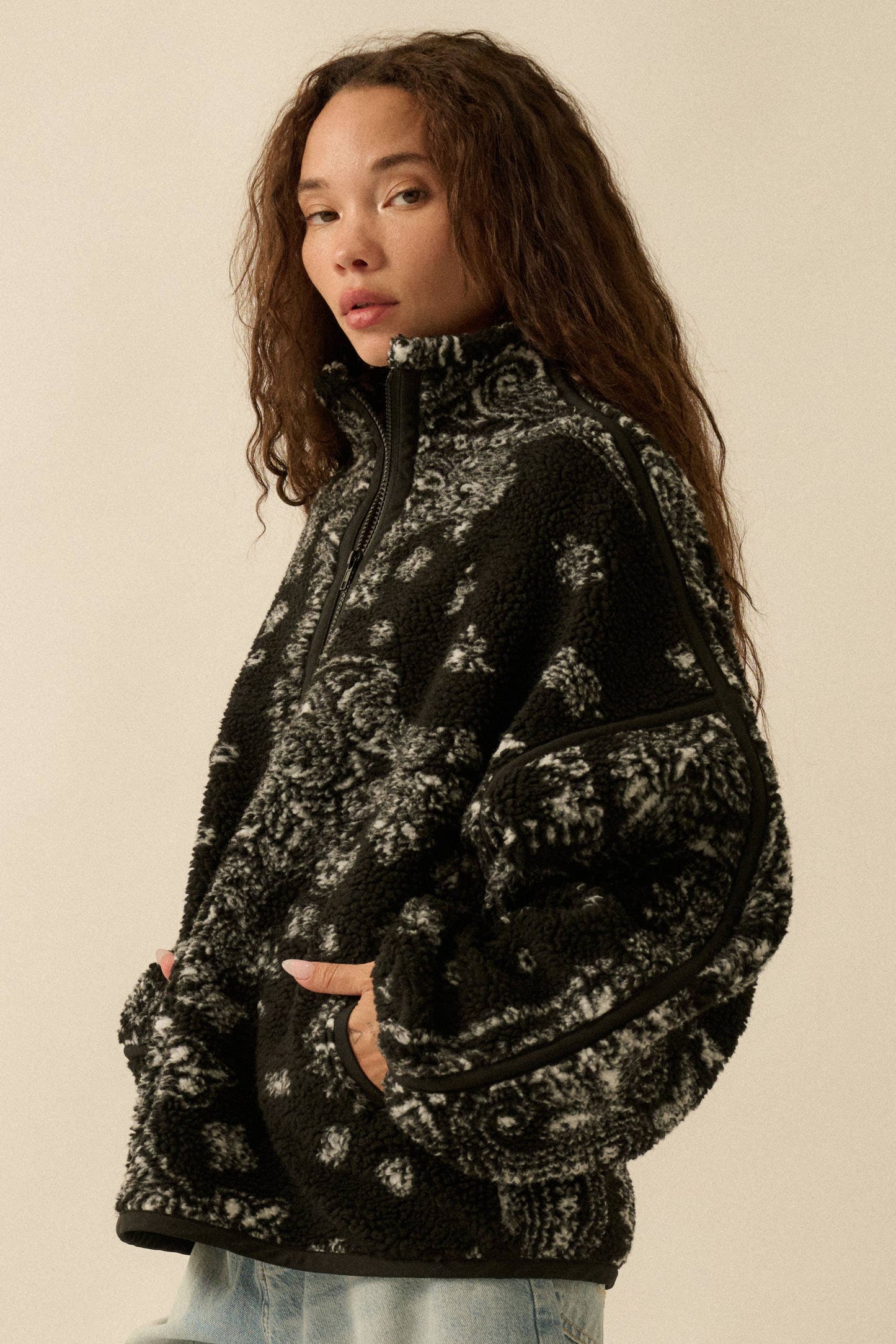 Floral Sherpa Half-Zip Pullover