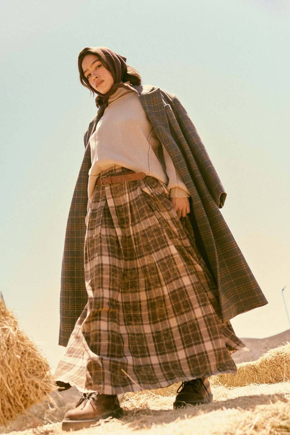 Flannel Pleated Maxi Skirt