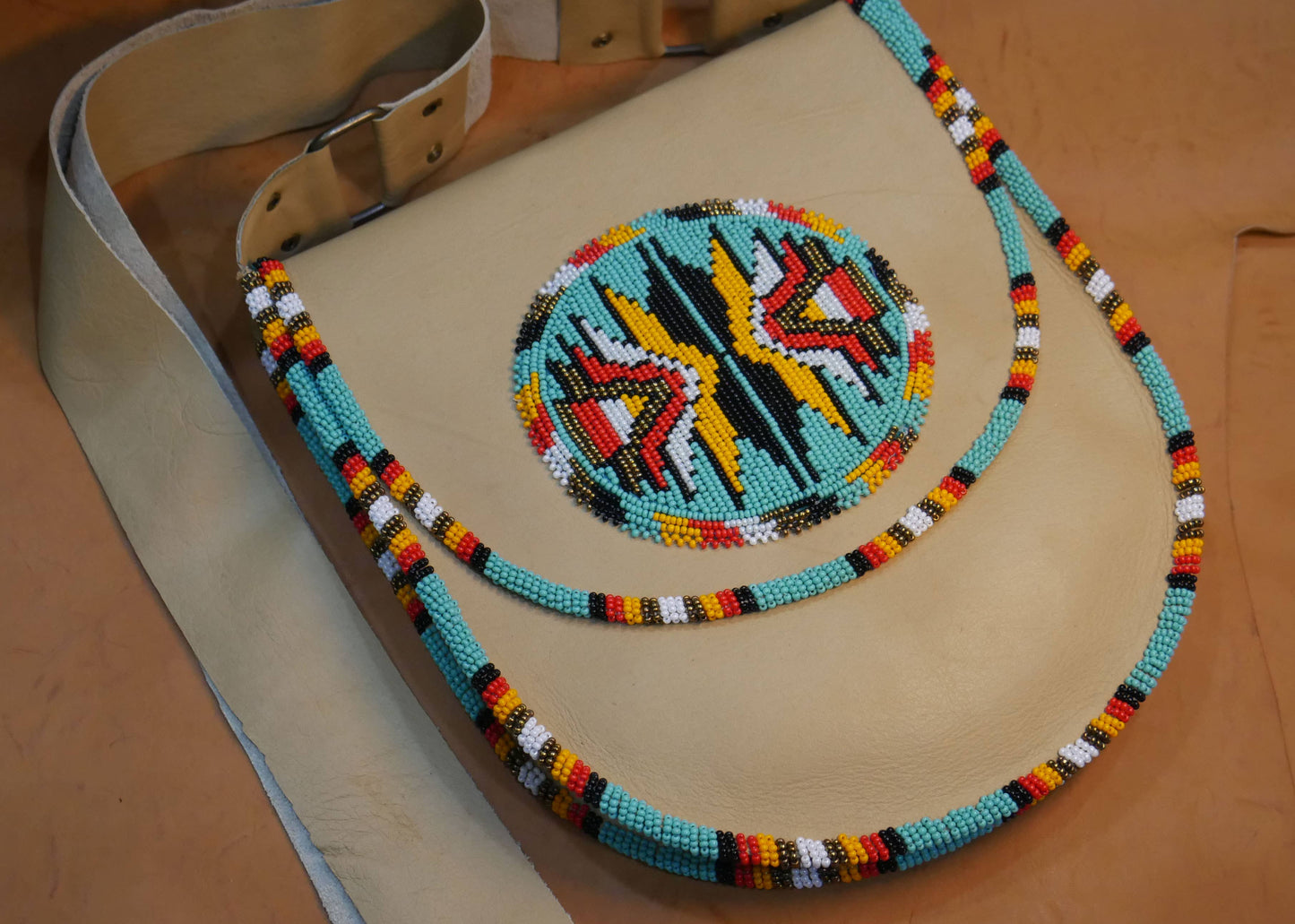 Turquoise Beaded Handmade Leather Crossbody