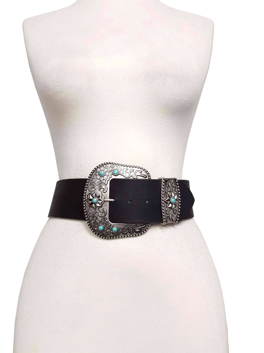 Wide width belt with Western Statement Buckle Loop