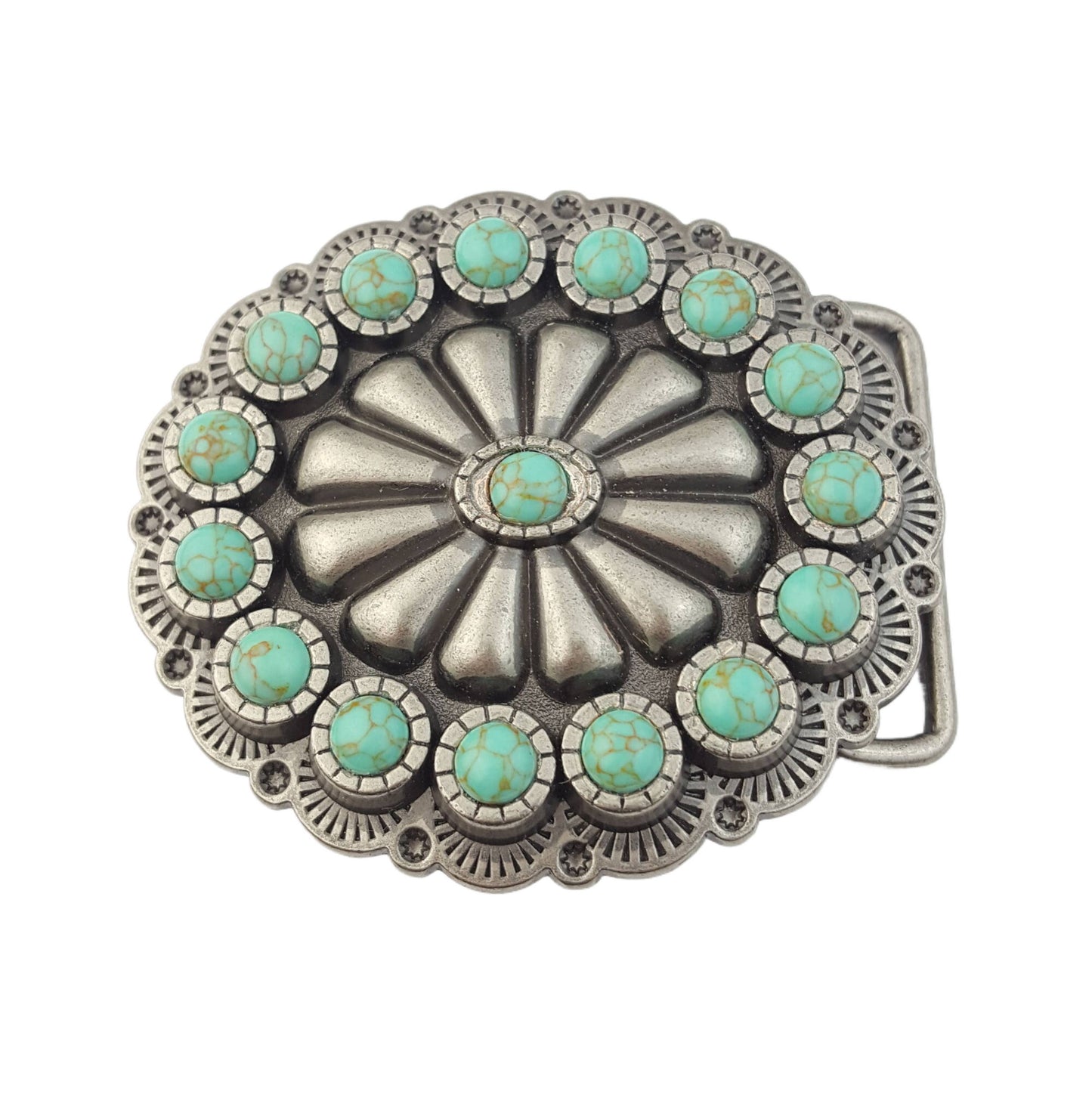 Oval Western Turquoise Stone Belt Buckle