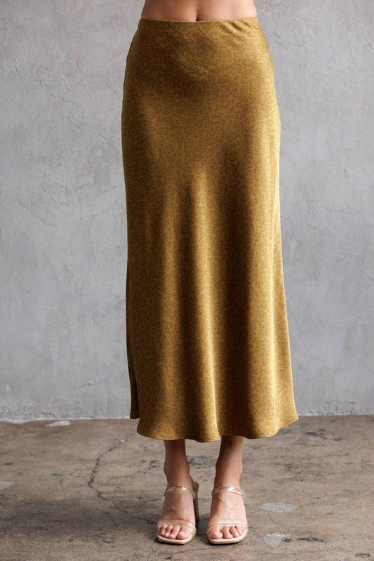 LEOPARD SATIN JACQUARD MIDI SKIRT