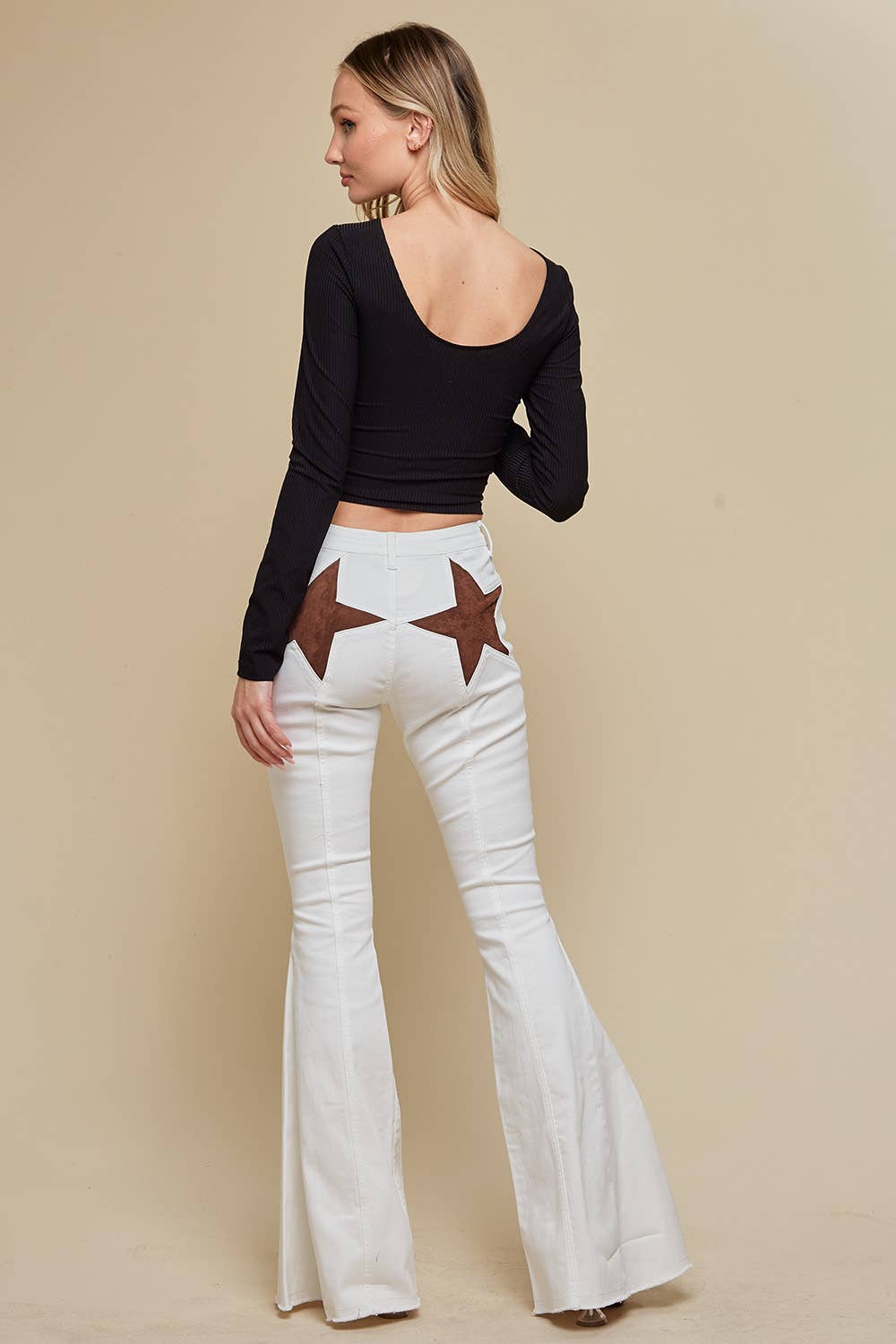 Brown Suede Star Flare Jeans