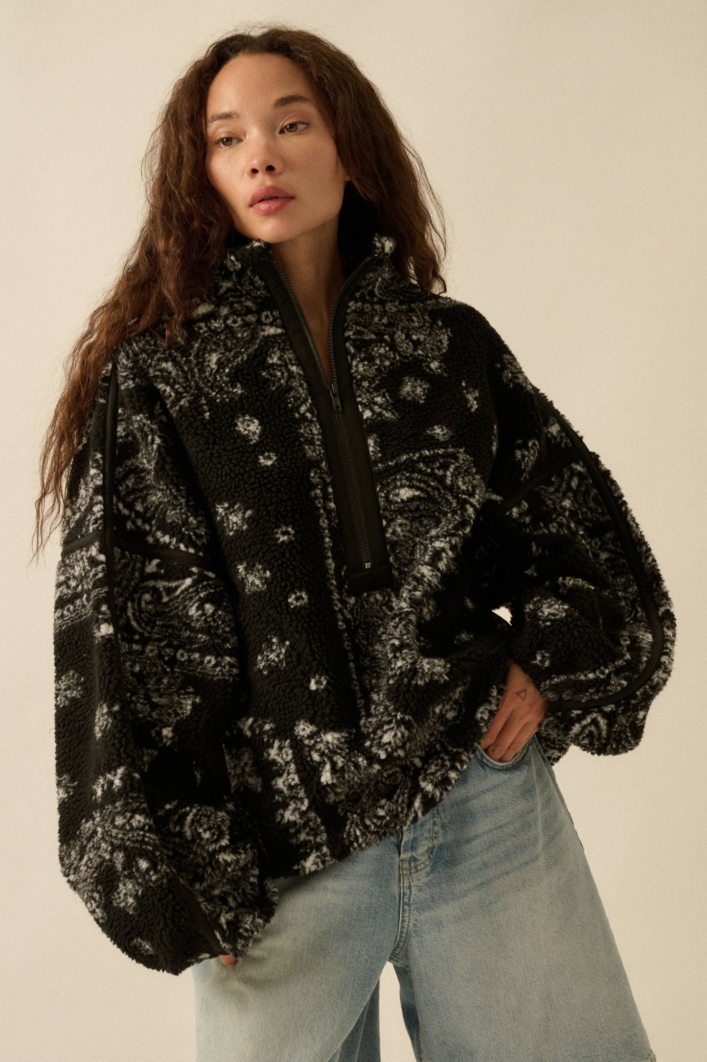 Floral Sherpa Half-Zip Pullover