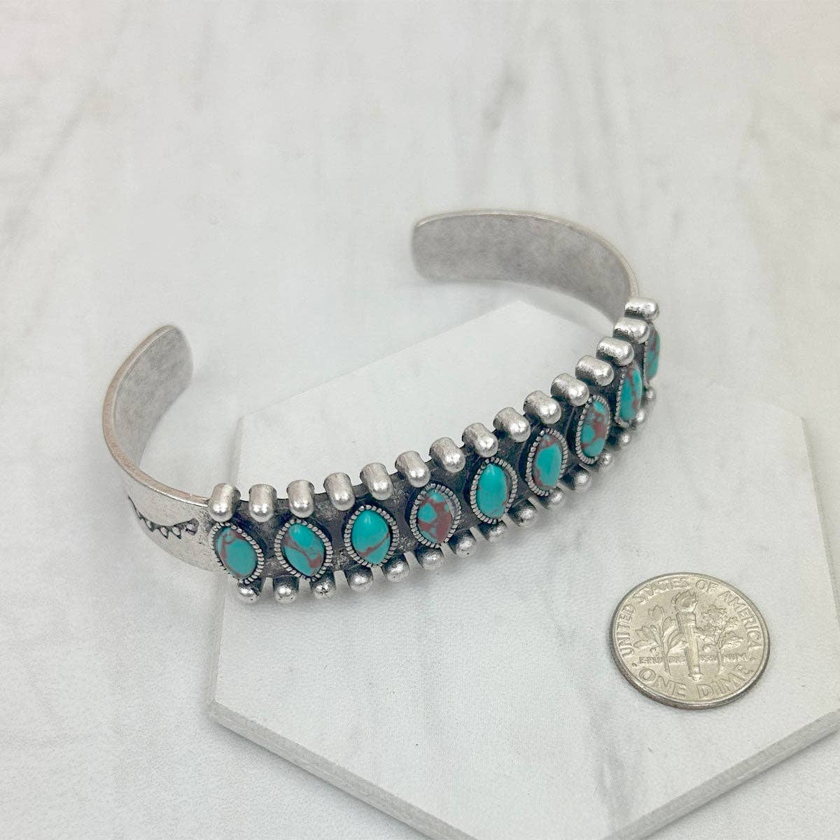 Silver with green turquoise stone Cuff