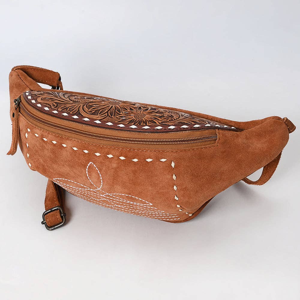 Cameron Embroidered Tan Suede Fanny Pack