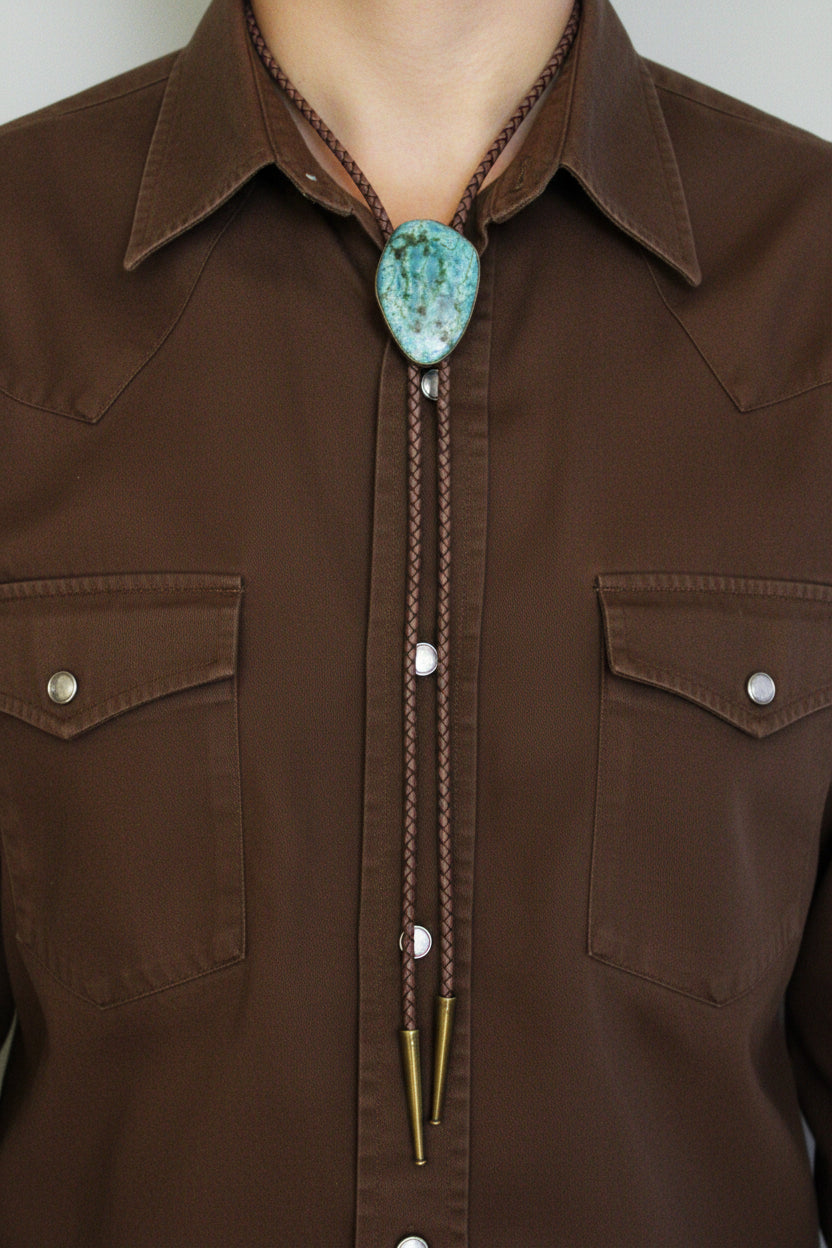 Gem Bolo Tie with Grey Leather Cord