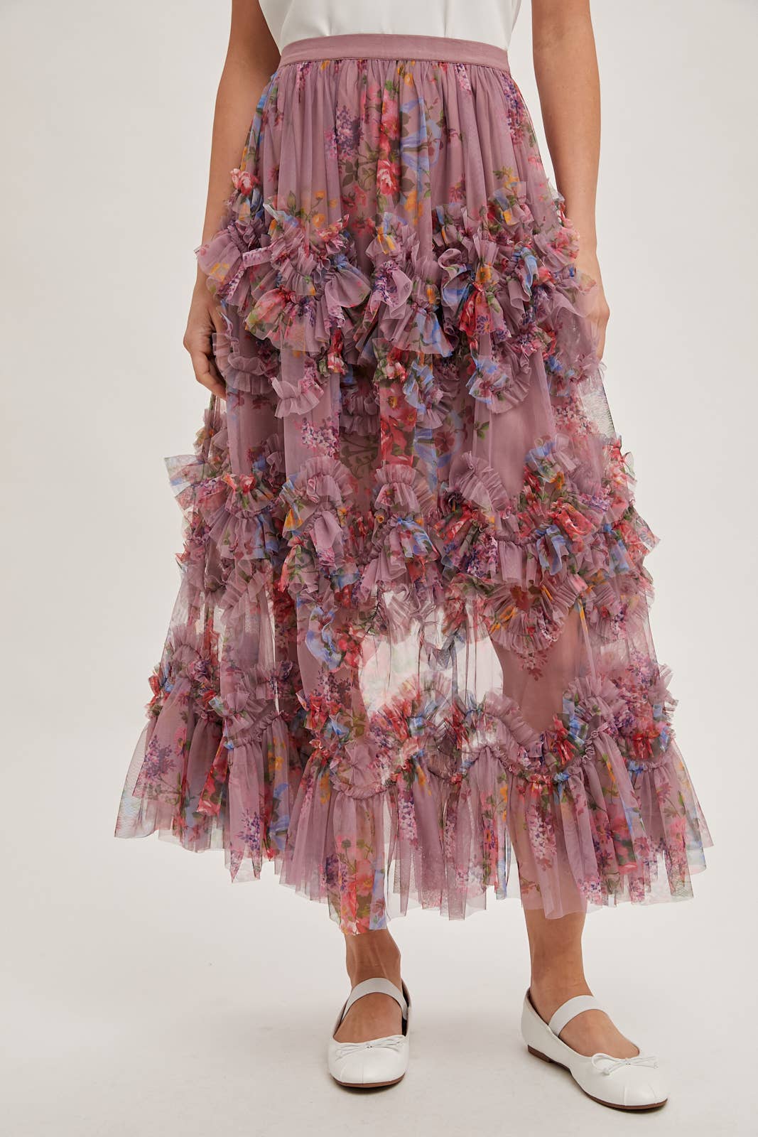 Floral Ruffled Midi Skirt