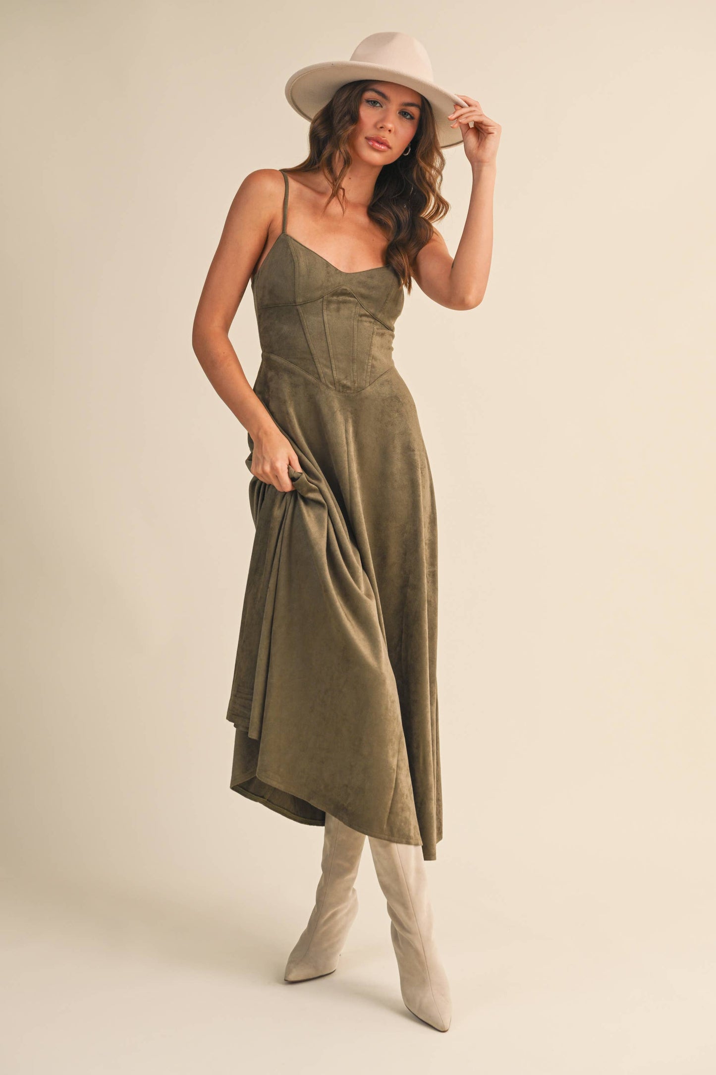 Rodeo Suede Corset Flared Midi-Dress