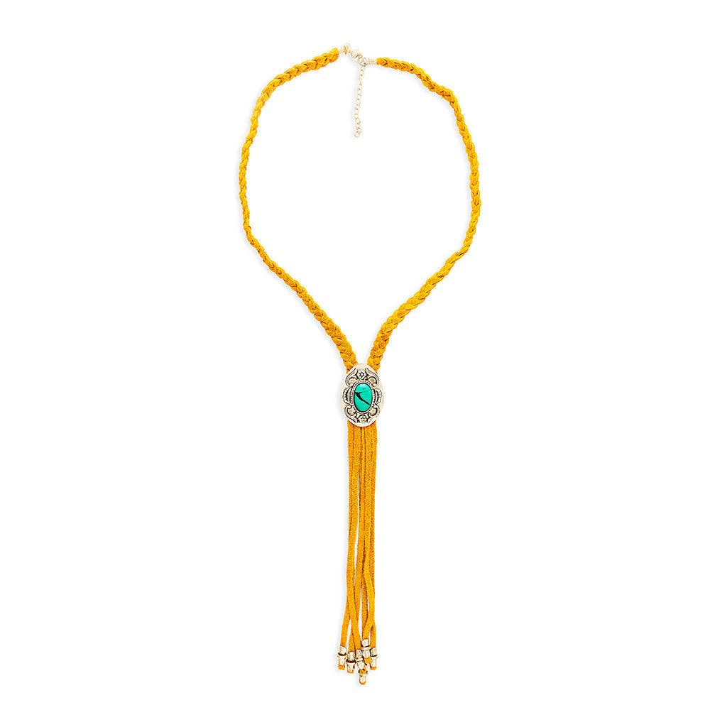 Concho Suede Leather Drop Necklace