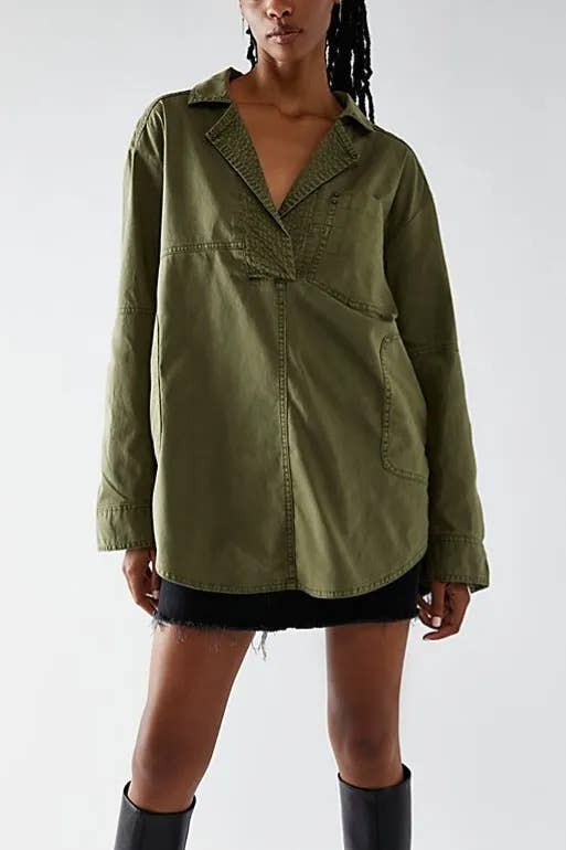 Old School oversized Washed Denim v-neck Pullover