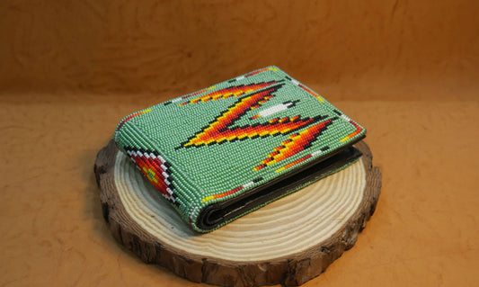 Green Handmade Beaded Bifold Wallet