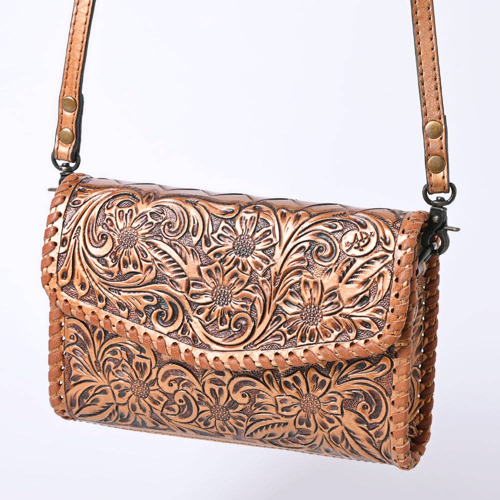 Stella Hand Tooled Floral Leather Wallet Bag