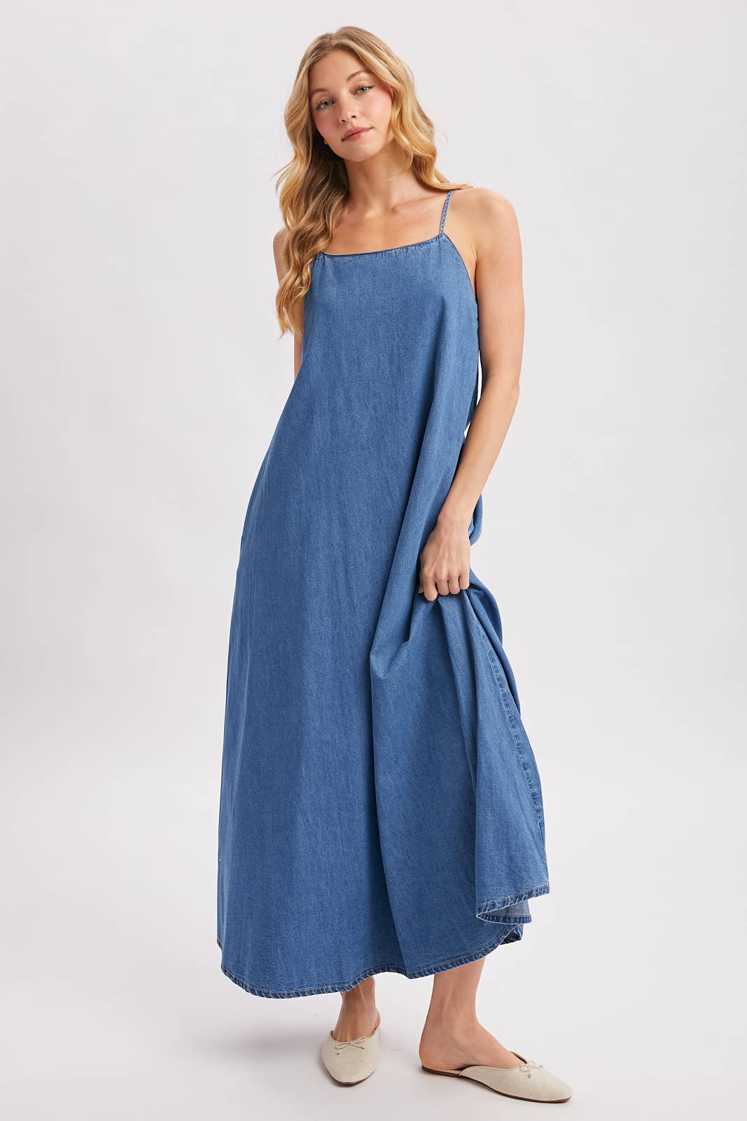 Denim Open Back Maxi Dress