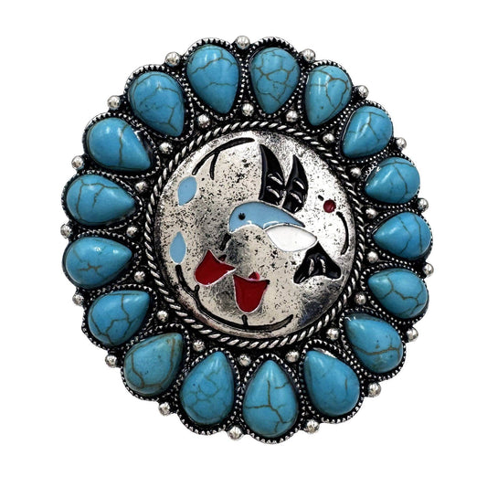Hummingbird Turquoise Floral Large Ring