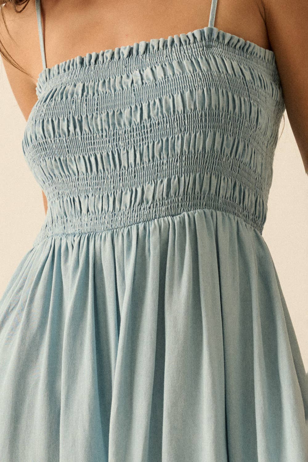 Denim Smocked Midi Dress