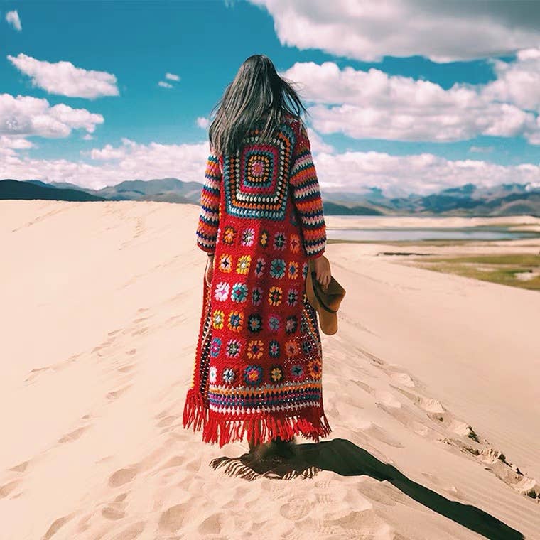 Granny Square Crochet Fringe Kimono