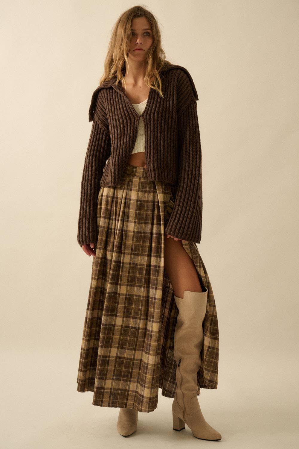 Flannel Pleated Maxi Skirt
