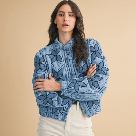 Sierra Bloom Denim Embroidered Jacket