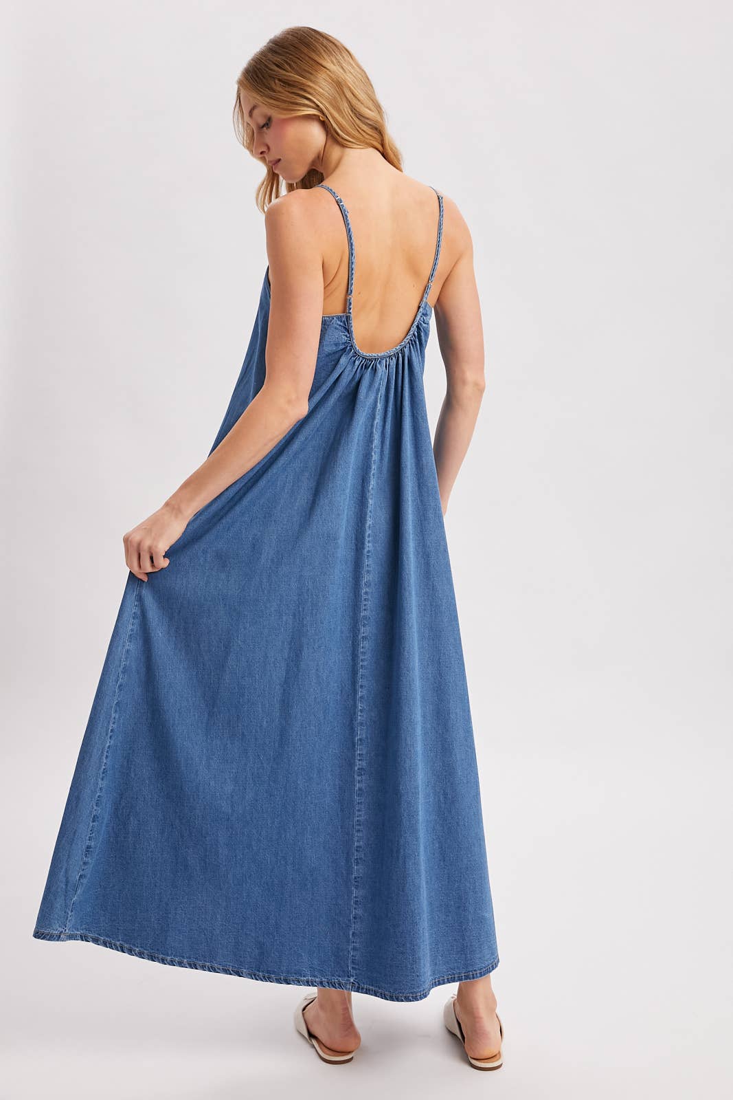 Denim Open Back Maxi Dress
