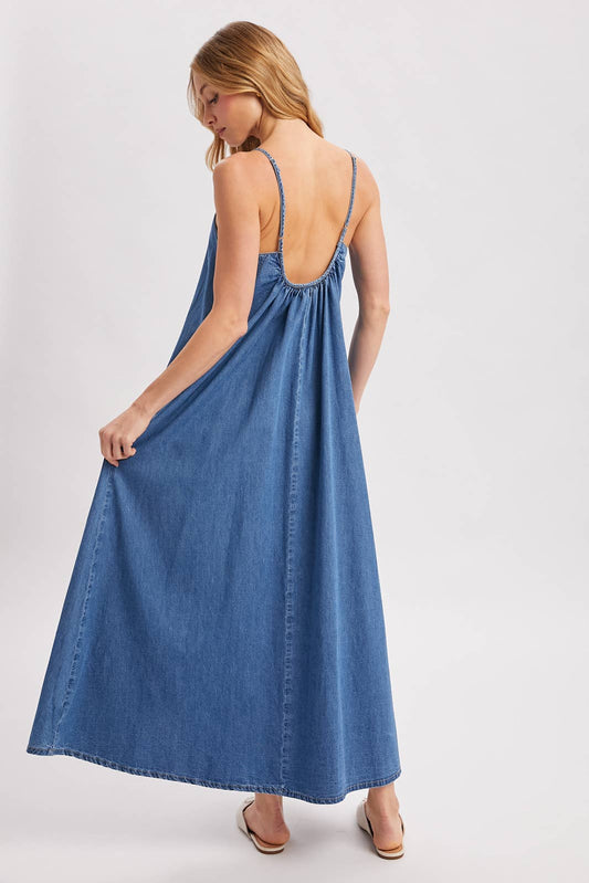 Denim Open Back Maxi Dress