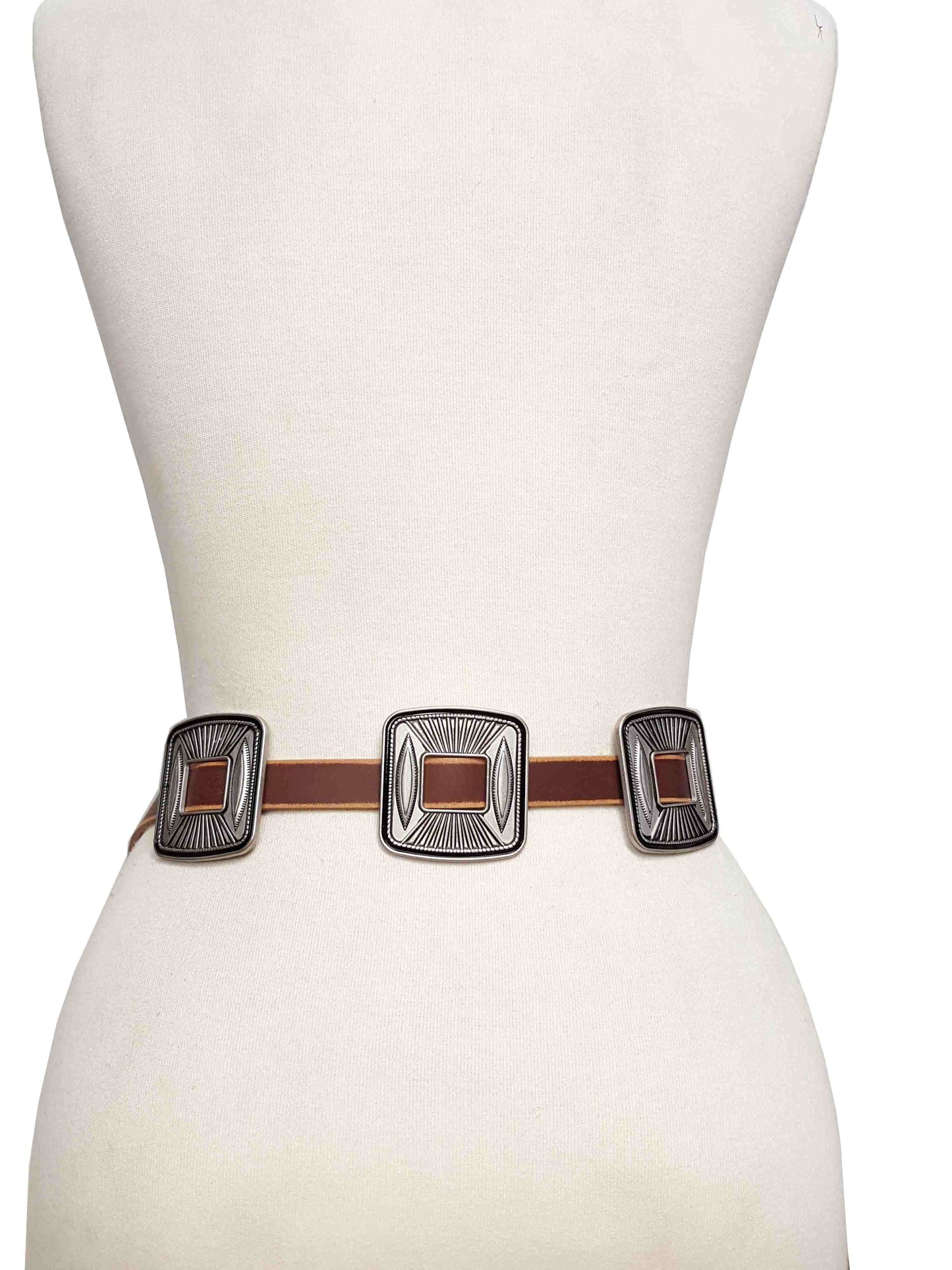 Square Concho Belt - Genuine Leather