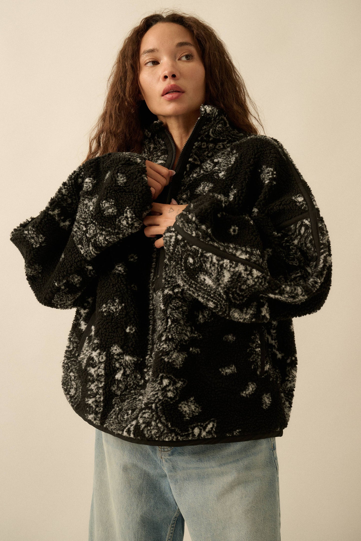 Floral Sherpa Half-Zip Pullover
