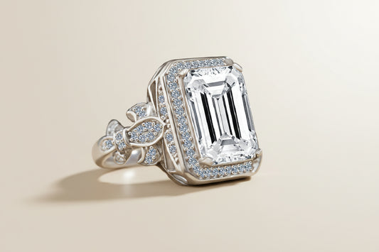 Emerald Cut Halo Statement Ring