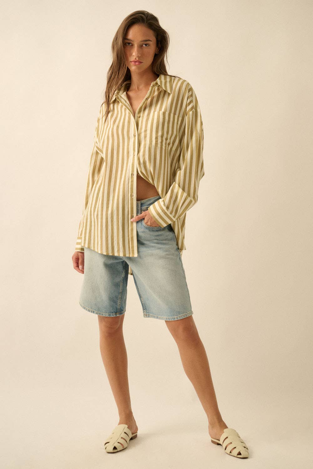 Oversized Striped Button-Up