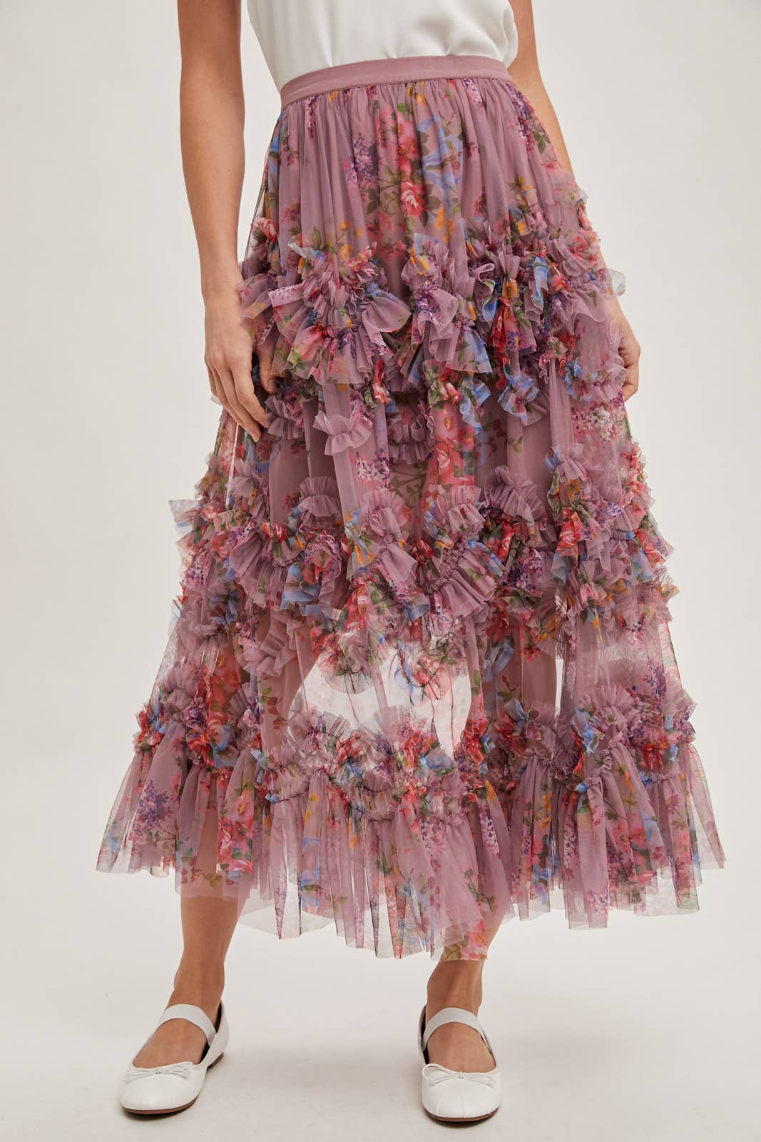 Floral Ruffled Midi Skirt