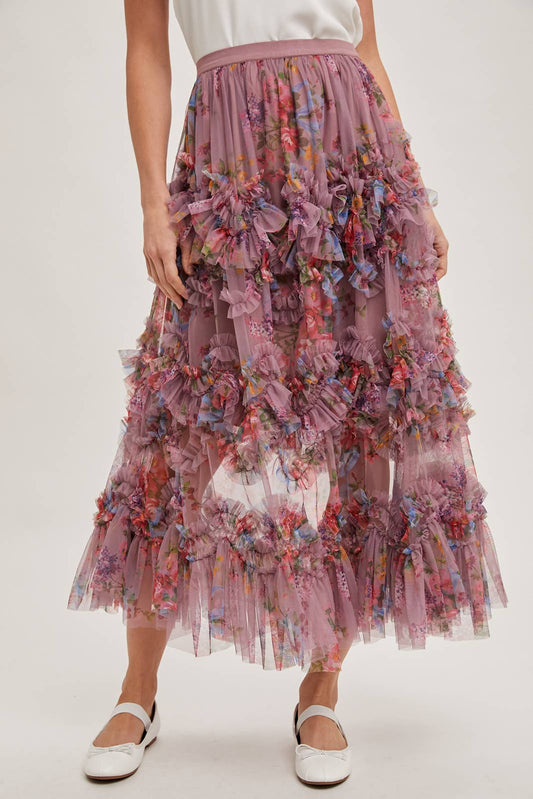 Floral Ruffled Midi Skirt