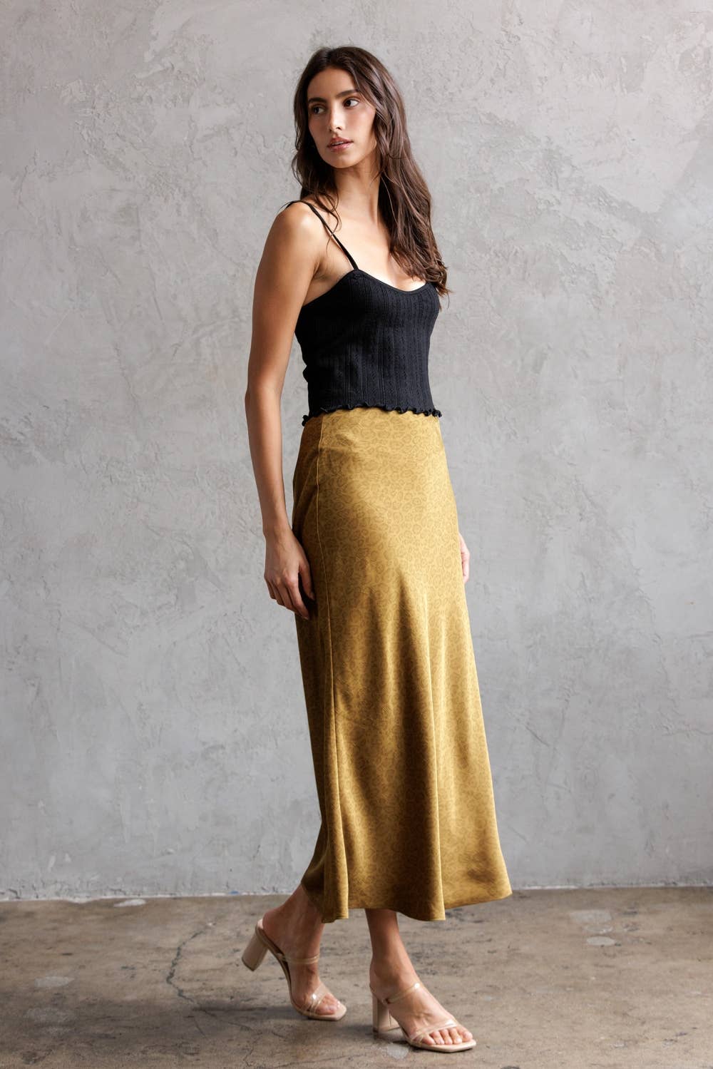 LEOPARD SATIN JACQUARD MIDI SKIRT